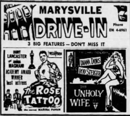 Marysville Drive-In Theatre - June 14 1958 Ad (newer photo)